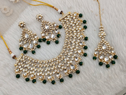 Green Gold Kundan Necklace Indian Jewellery Rishab Set