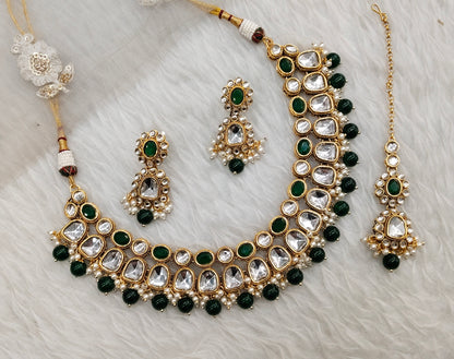 Green Gold Kundan Necklace indian Jewellery Rishi Set