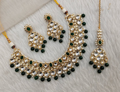 Green Gold Kundan Necklace Indian Jewellery Rishi Set