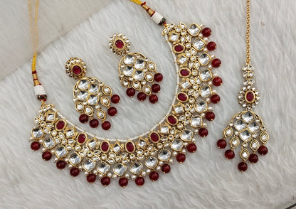 Maroon Gold Kundan Necklace Indian Jewellery Rishi Set