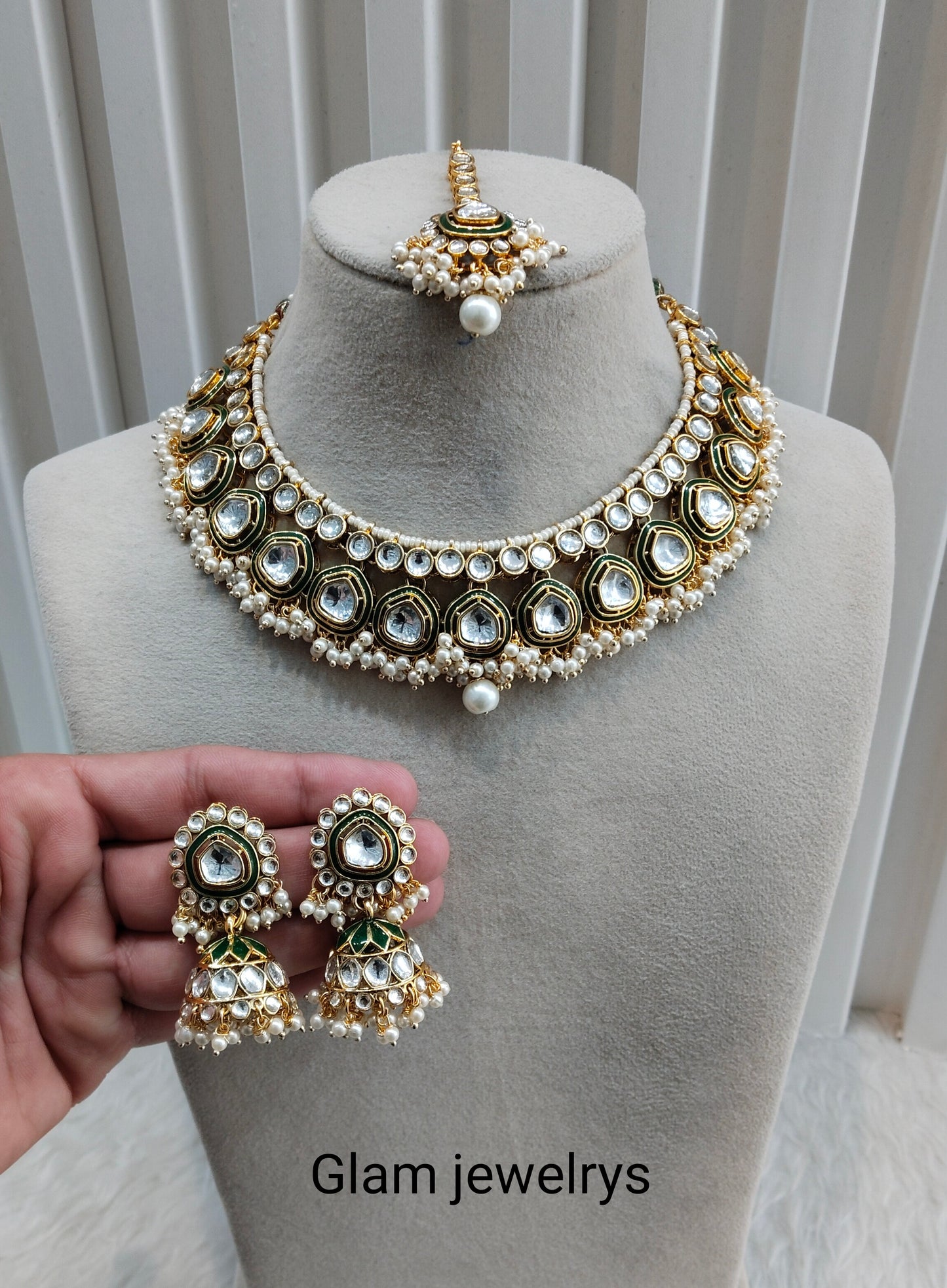 White Gold Kundan Necklace Indian Jewellery Resham Set