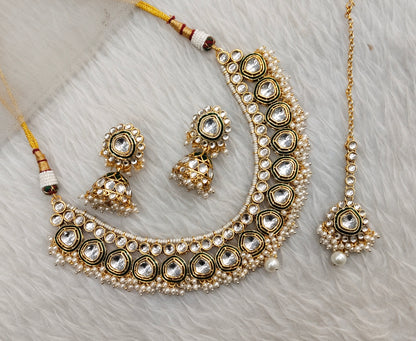 White Gold Kundan Necklace Indian Jewellery Resham Set