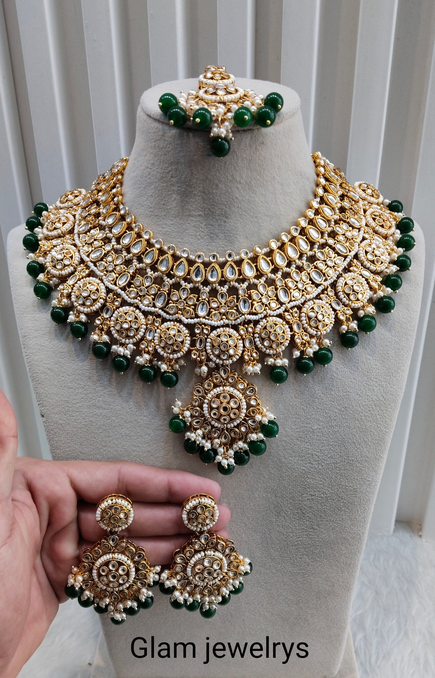 Green Gold Kundan Necklace Indian Jewellery Resham Set