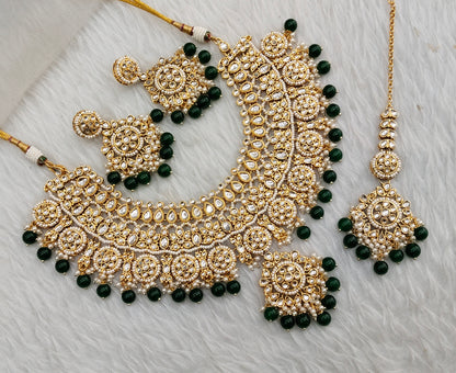 Green Gold Kundan Necklace Indian Jewellery Resham Set