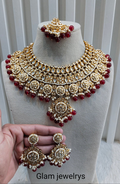 Maroon Gold Kundan Necklace Indian Jewellery Resham Set