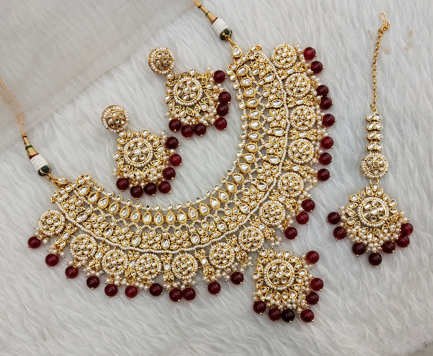 Maroon Gold Kundan Necklace Indian Jewellery Resham Set