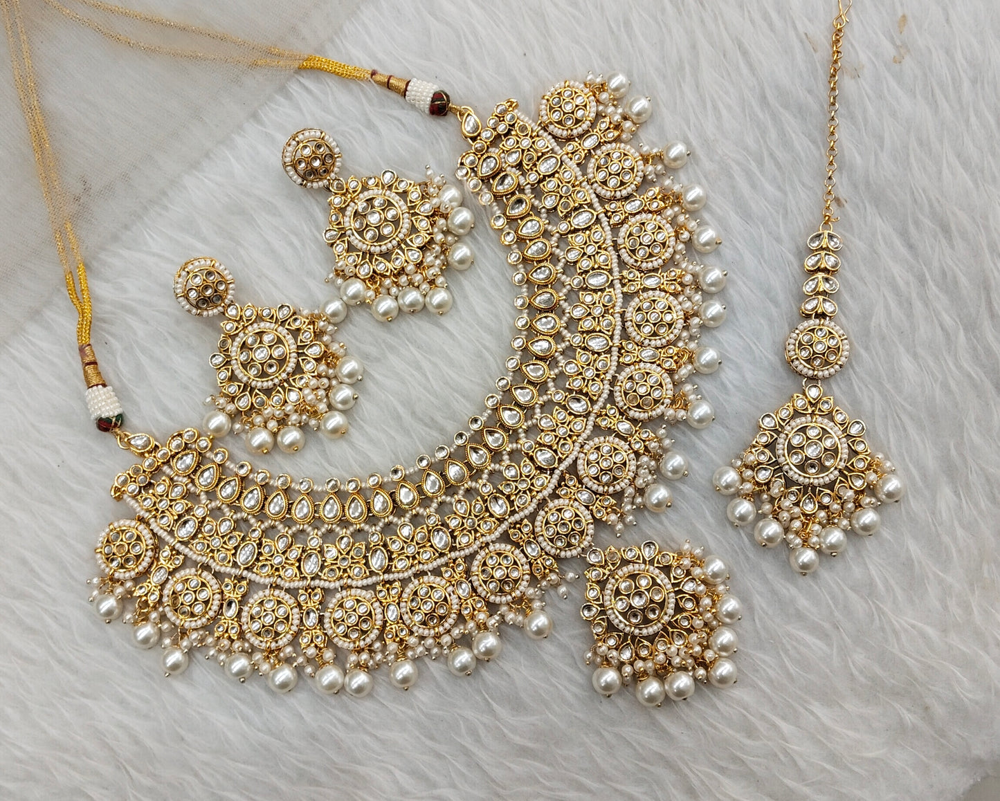 White Gold Kundan Necklace Indian Jewellery Resham Set