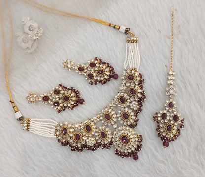 Purple Gold Kundan Necklace Indian Jewellery Ritika Set