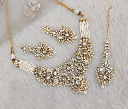 White Gold Kundan Necklace Indian Jewellery Ritika Set