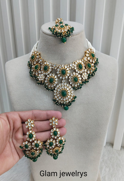 Green Gold Kundan Necklace Indian Jewellery Ritika Set