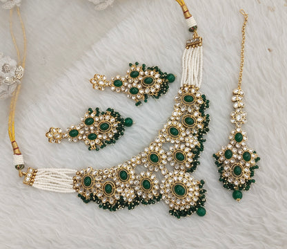 Green Gold Kundan Necklace Indian Jewellery Ritika Set