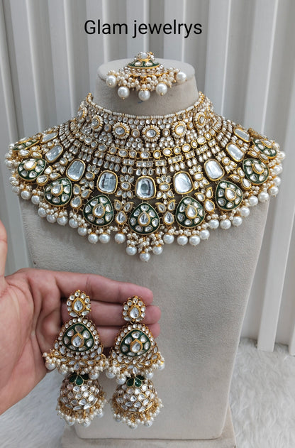 Ivory Gold Bridal Kundan Necklace Indian Jewellery Raju Set