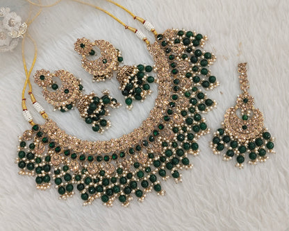 Green Antique Gold Bridal Necklace Indian Jewellery Raju Set