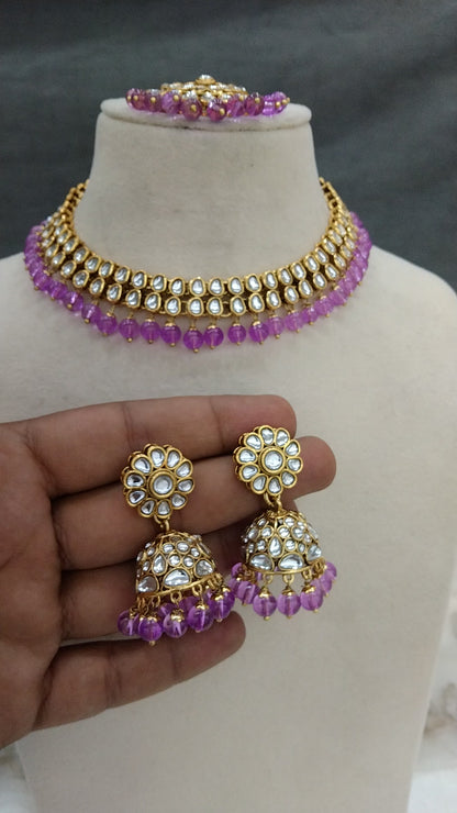 Kundan Necklace Jewellery Set/ Gold kundan lavender Indian jewellery kundan boxes sets