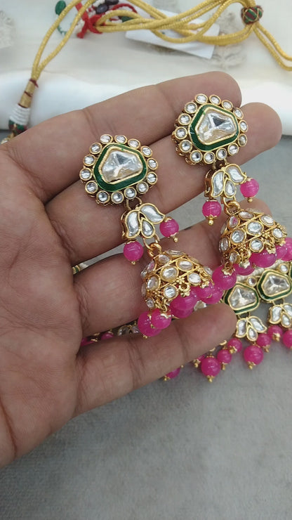 Gold Dark Pink Kundan necklace Jewellery Set/ Gold kundan Indian jewellery kundan atly sets