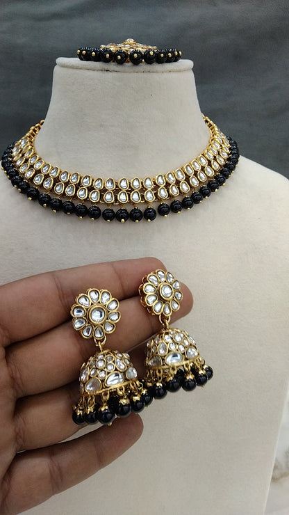 Kundan Necklace Jewellery Set/ Gold black kundan Indian jewellery kundan boxes sets