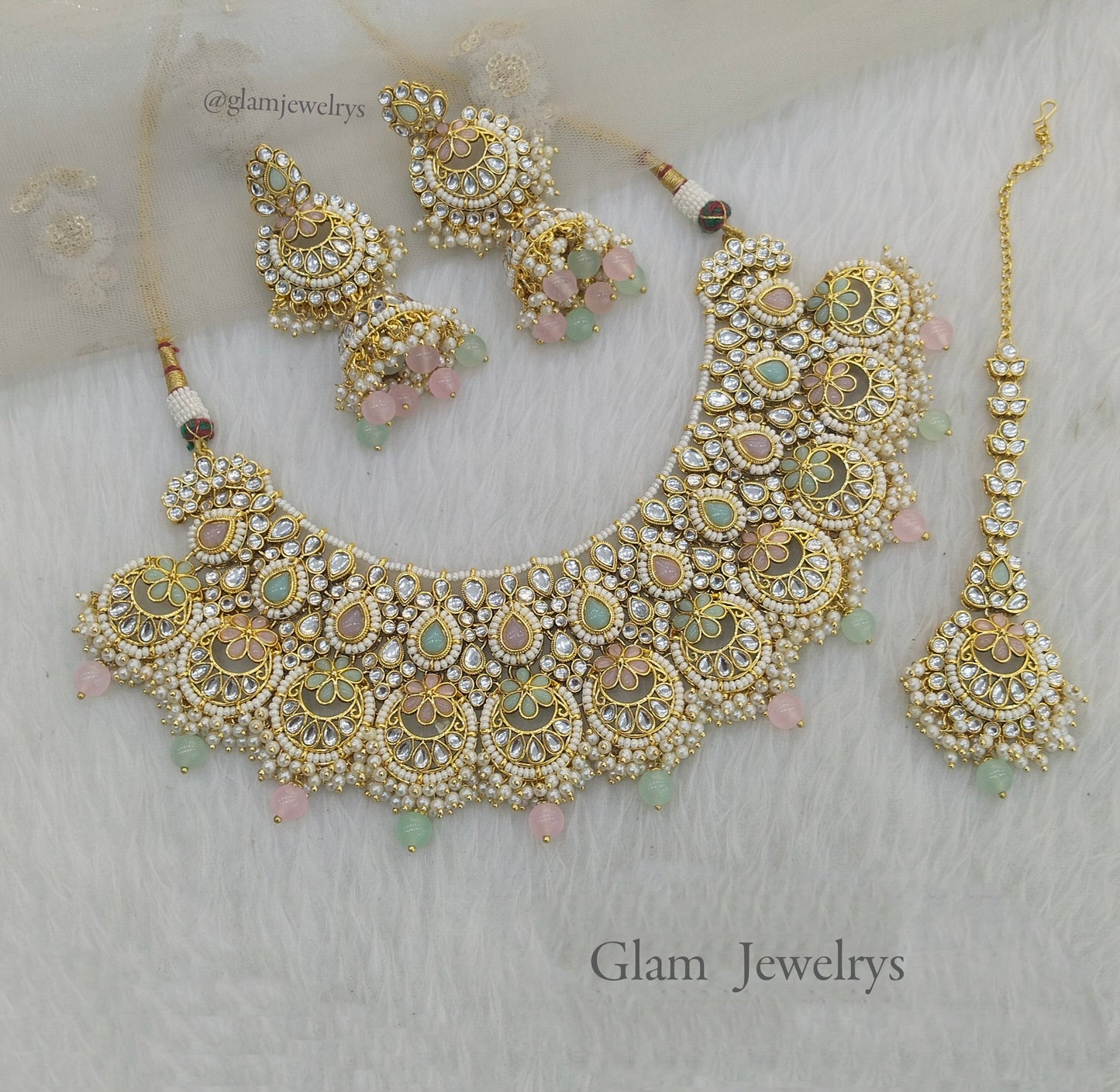 Indian Jewellery/ Gold Bridal Kundan necklace Set Indian gold white, maroon, pastel green,black, peach Bridal Jewellery Harris justin Necklace