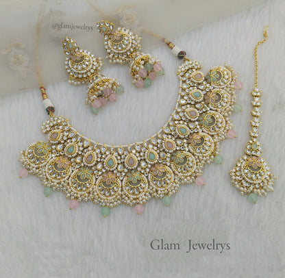 Indian Jewellery/ Gold Bridal Kundan necklace Set Indian gold white, maroon, pastel green,black, peach Bridal Jewellery Harris justin Necklace