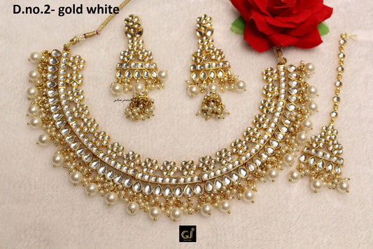 Gold White,Ruby Pink Semi Bridal Kundan Choker necklace Set Indian Wedding Semi Bridal Ethnic Jewellery Necklace