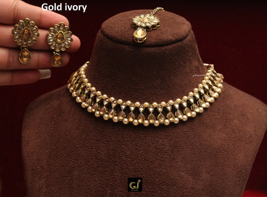 Indian Kundan Necklace   Jewellery Set/Bollywood Delicate Bridal Wedding Choker Jewellery Set