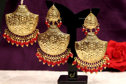 Gold Punjabi Patra Big Chandbali Earrings Tikka Marron,Peach,Multi,Dark Pink/Indian Big Earrings Tikka Set/ Indian Jewellery/Pakistani Set