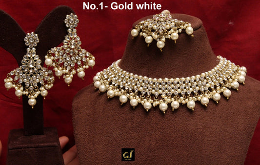 Indian Jewellery Gold Bollywood Necklace Set/Gold White, antique gold, Green Punjabi Jewellery/Wedding Crystal Semi Bridal Ethnic Set