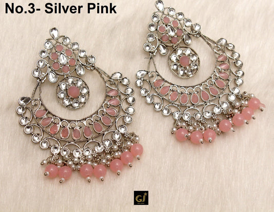 Indian Jewellery/Silver Indian Earrings Tikka Set/Indian Chand Balli Earrings Set Jewellery/Wedding Bridal Bollywood Jewellery Set