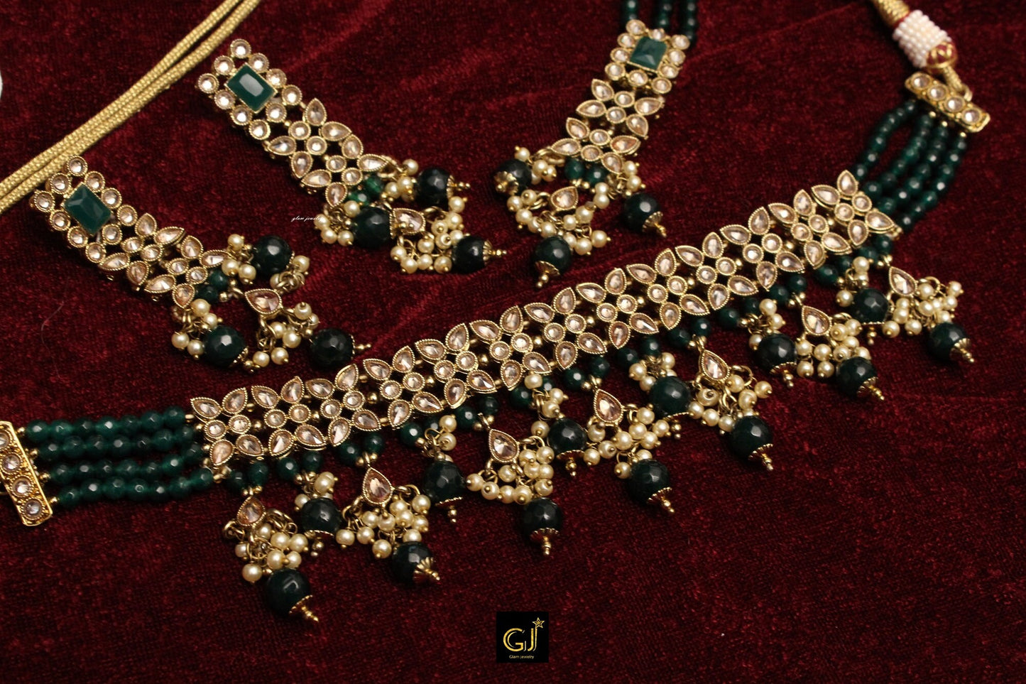 Choker set Indian Jewellery Bridal Gold green /pink/ maroon Choker Necklace Earring Tikka Set/Bollywood Necklace Set/Indian necklace