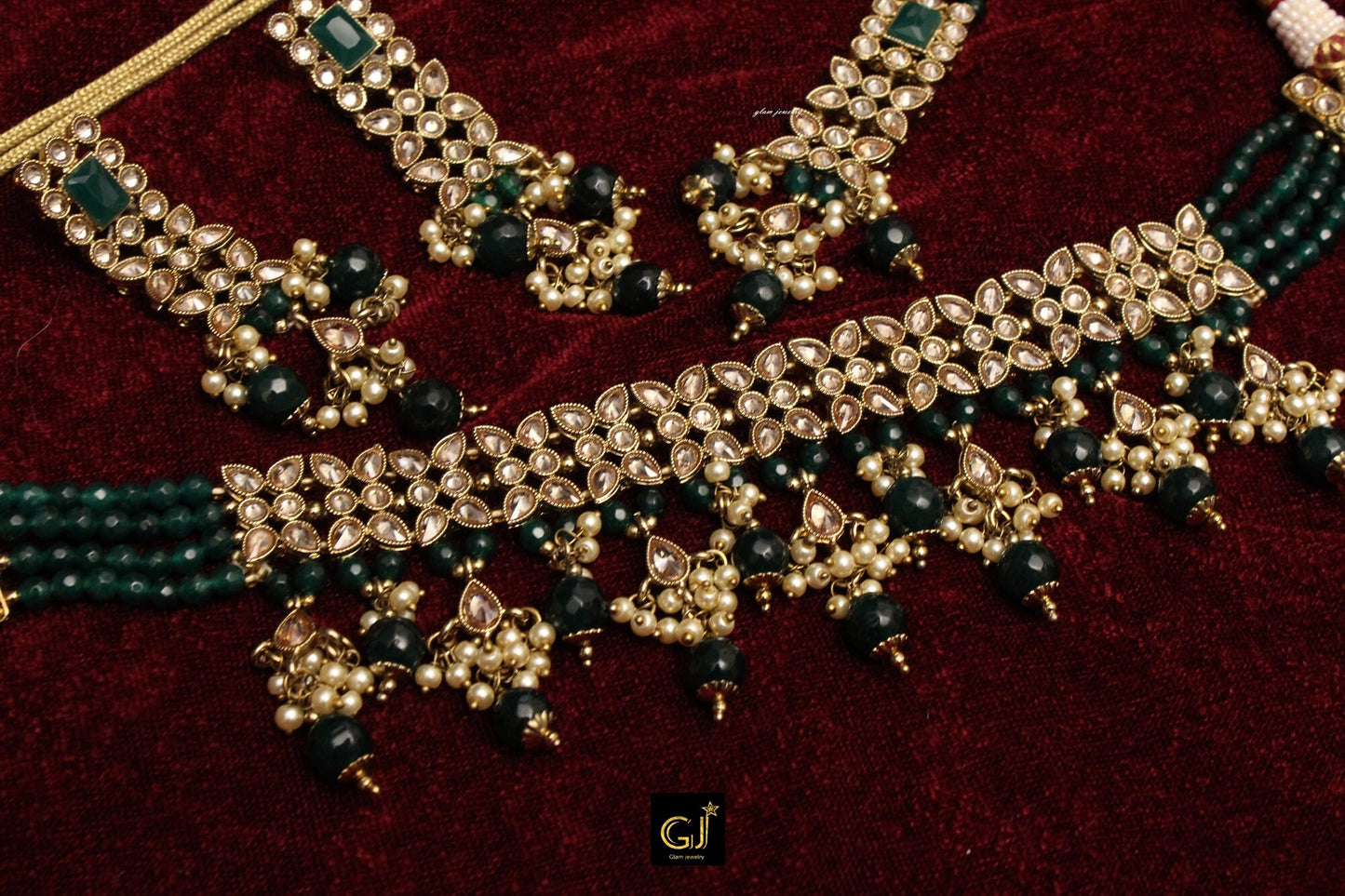 Choker set Indian Jewellery Bridal Gold green /pink/ maroon Choker Necklace Earring Tikka Set/Bollywood Necklace Set/Indian necklace