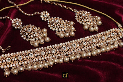 Silver Rose Gold Crystal Choker Jewellery Set /Silver Rhodium Finish Jewellery/Gold Bollywood Necklace chand Set