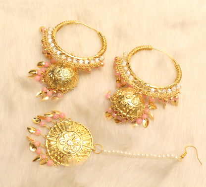 Buy Balli Jhumka Jadau Gold white, Pink, Maroon,Balli Jhumka Earrings Tikka /Indian Pearl Jhumka Tikka Set/Punjabi Indian Jewellery/Jhumki Set