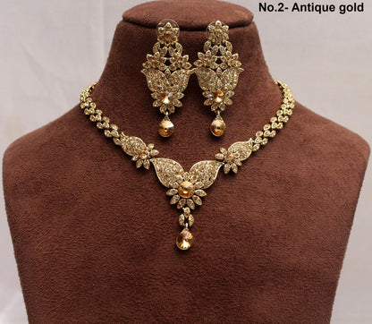 Women Necklace Jewellery  Set/Antique Gold, Gold Bollywood Necklace Set/Bridesmaid necklace Wedding Y Drop Jewellry set/Women Necklace Set/Gift for her