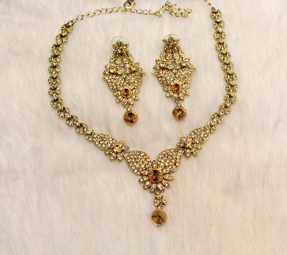 Women Necklace Jewellery  Set/Antique Gold, Gold Bollywood Necklace Set/Bridesmaid necklace Wedding Y Drop Jewellry set/Women Necklace Set/Gift for her