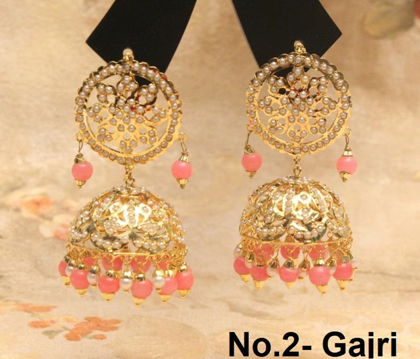 Indian Earrings Jhumka Jadau Gold Plat Big Gajri Peach Earrings Tikka /Indian Jhumka Tikka Set/ Punjabi Indian Jewellery