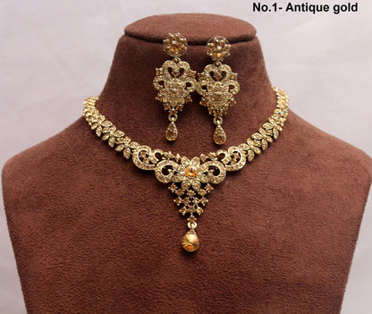 Women Necklace Jewellery  Set/Antique Gold, Gold Bollywood Necklace Set/Bridesmaid necklace Wedding Y Drop Jewellry set/Women Necklace Set/Gift for her