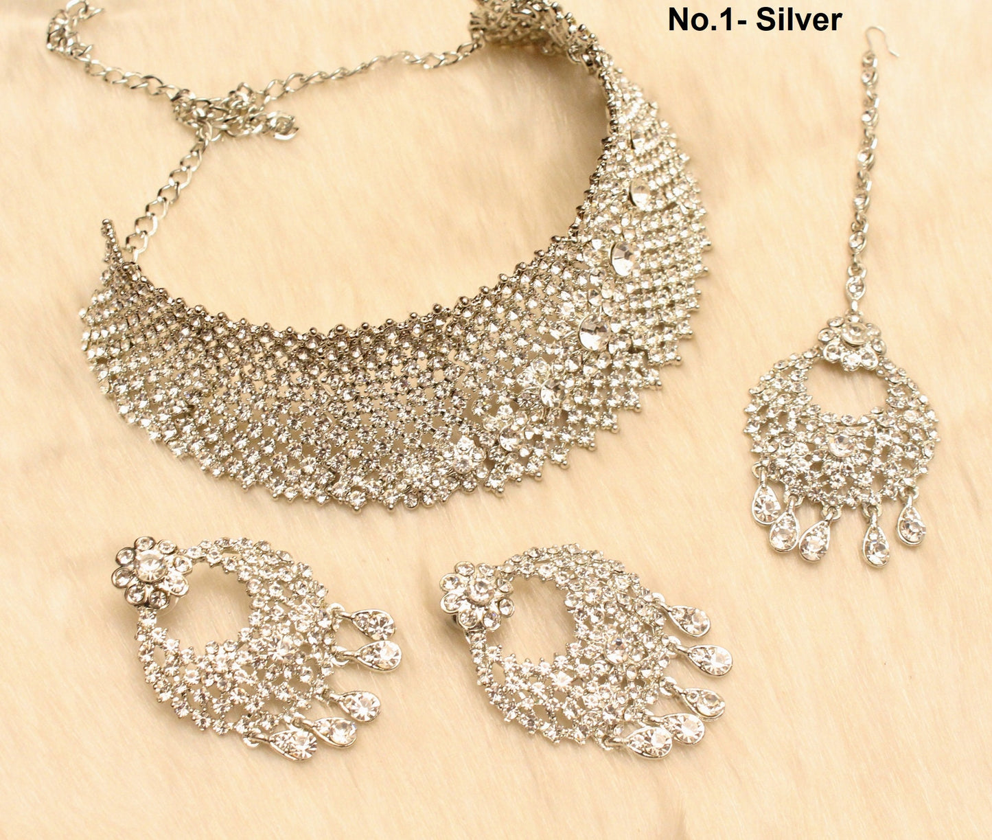 Silber Choker / Silber Choker Halskette Set / Bollywood Halskette Set / Indische Choker Halskette Set / Silber Brautjungfern Schmuck / Frauen Halskette