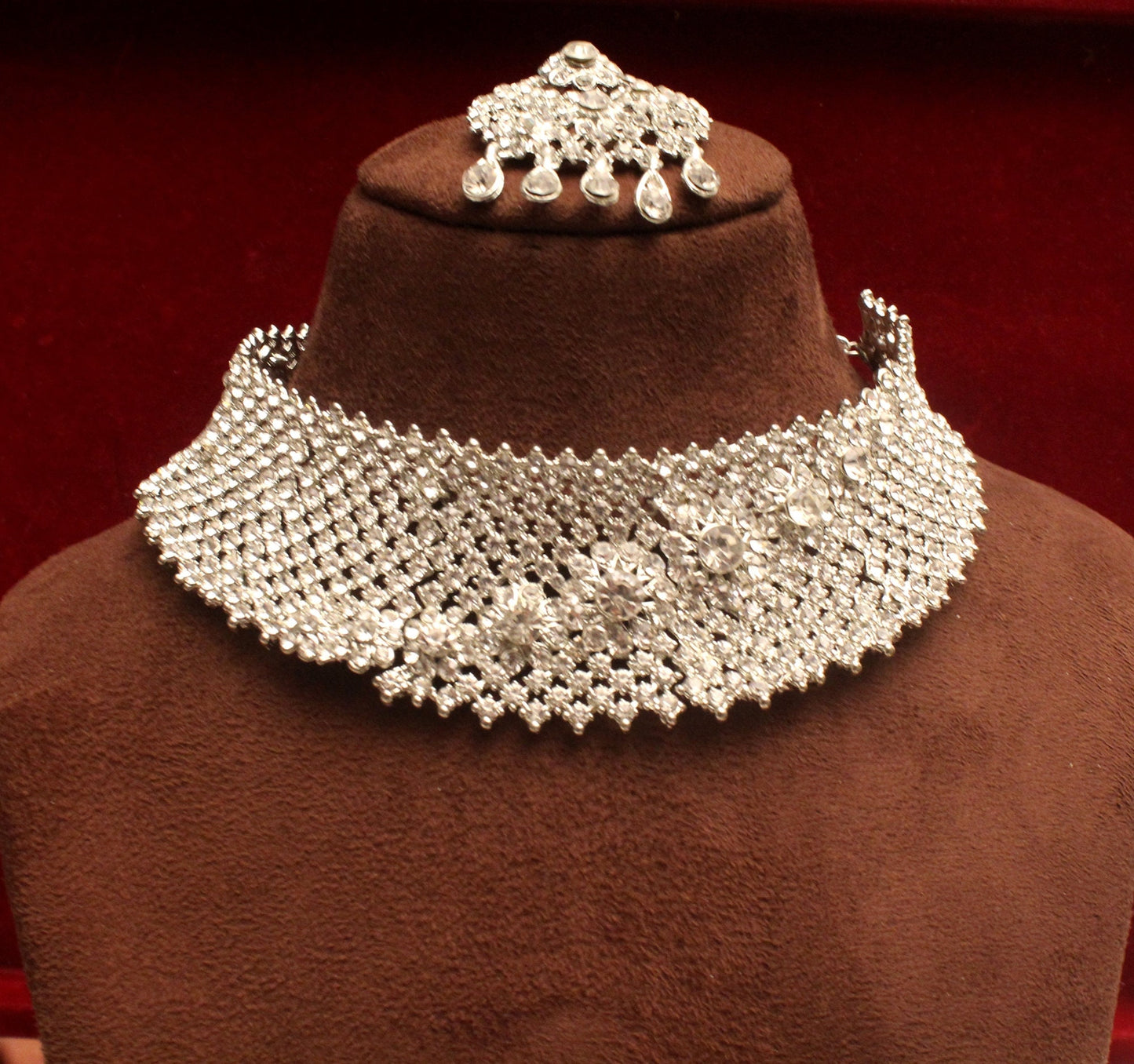 Silber Choker / Silber Choker Halskette Set / Bollywood Halskette Set / Indische Choker Halskette Set / Silber Brautjungfern Schmuck / Frauen Halskette