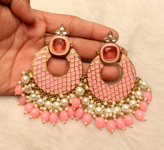 Indian Jewellery/Chandbali Indian Earrings/Indian Gold Black, Pink. firoji Earrings Set bunty Jewellery