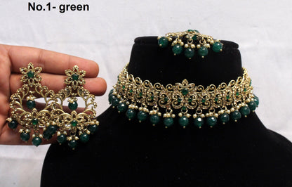 Choker Set Gold Necklace Set/ Bollywood Jewellery/green , mint Indian choker necklace set/rose gold Bridesmaid Jewellery/Women Necklace set