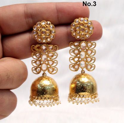 Indian Jewellery/Jhumka Bollywood Indian Gold Kundan Earrings Jewelry/Pearl Jhumka Set/Punjabi Indian Jewellery/Muslim Punjabi Jhumki Set