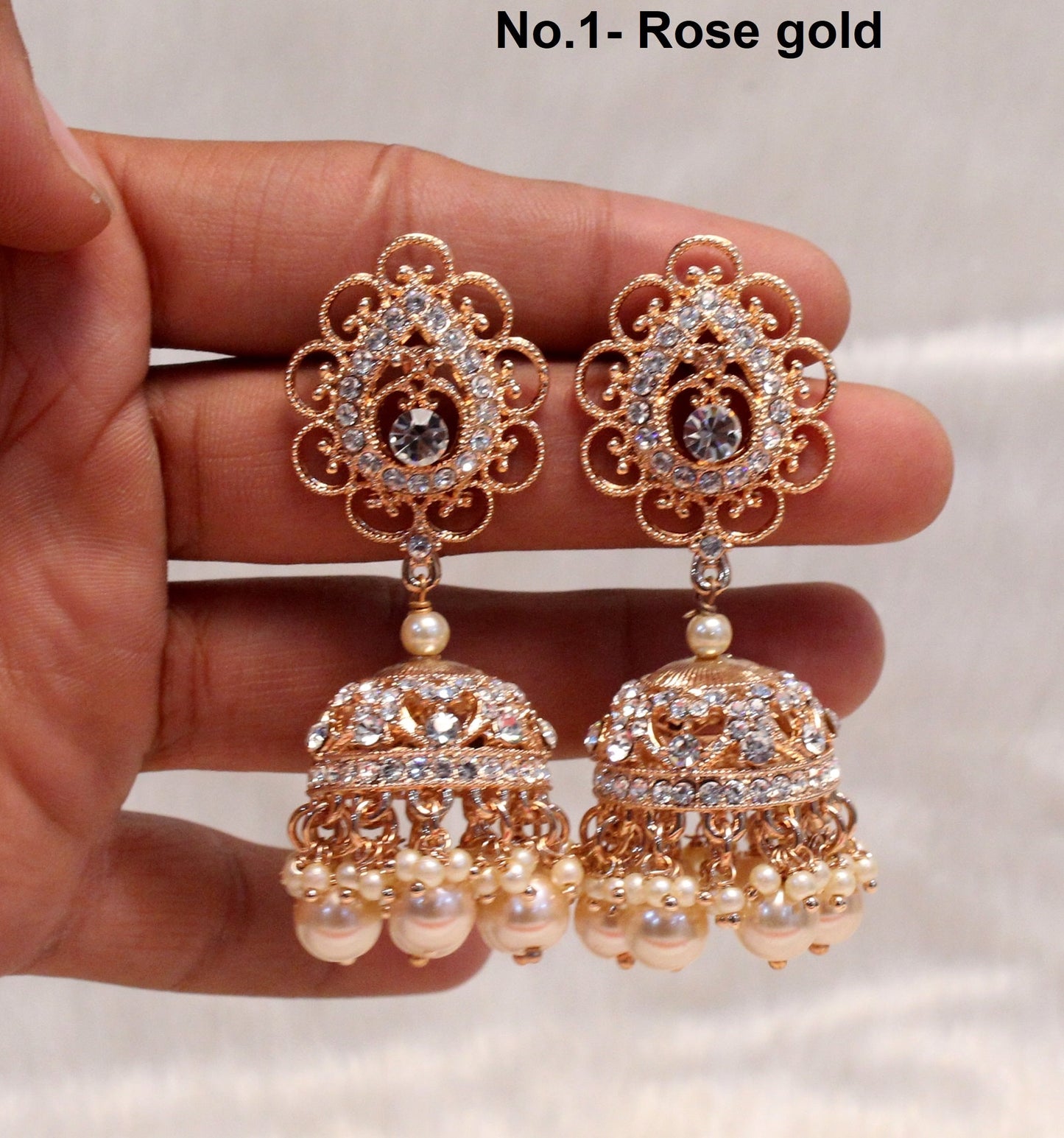 Indian Jewellery/ Silver, rose gold, antique gold Indian Chand Balli Round Earrings/Indian Crystal silver Bridal Earrings Set Jewellery