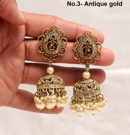 Indian Jewellery/ Silver, rose gold, antique gold Indian Chand Balli Round Earrings/Indian Crystal silver Bridal Earrings Set Jewellery