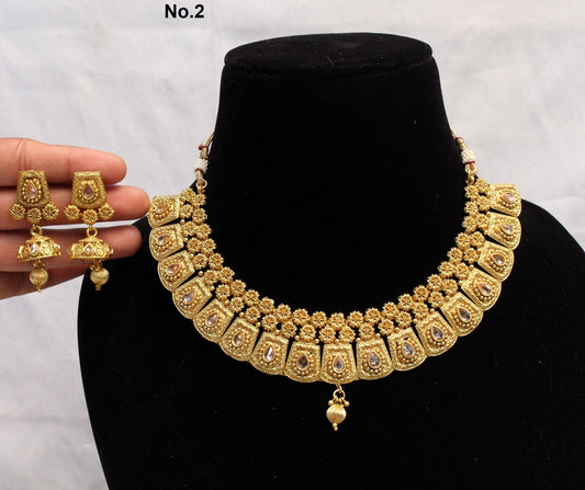 Indian Polki  Jewellery Necklace Set/ Bollywood Style Gold Finish South Indian bridal Jewellery/Gift for herr