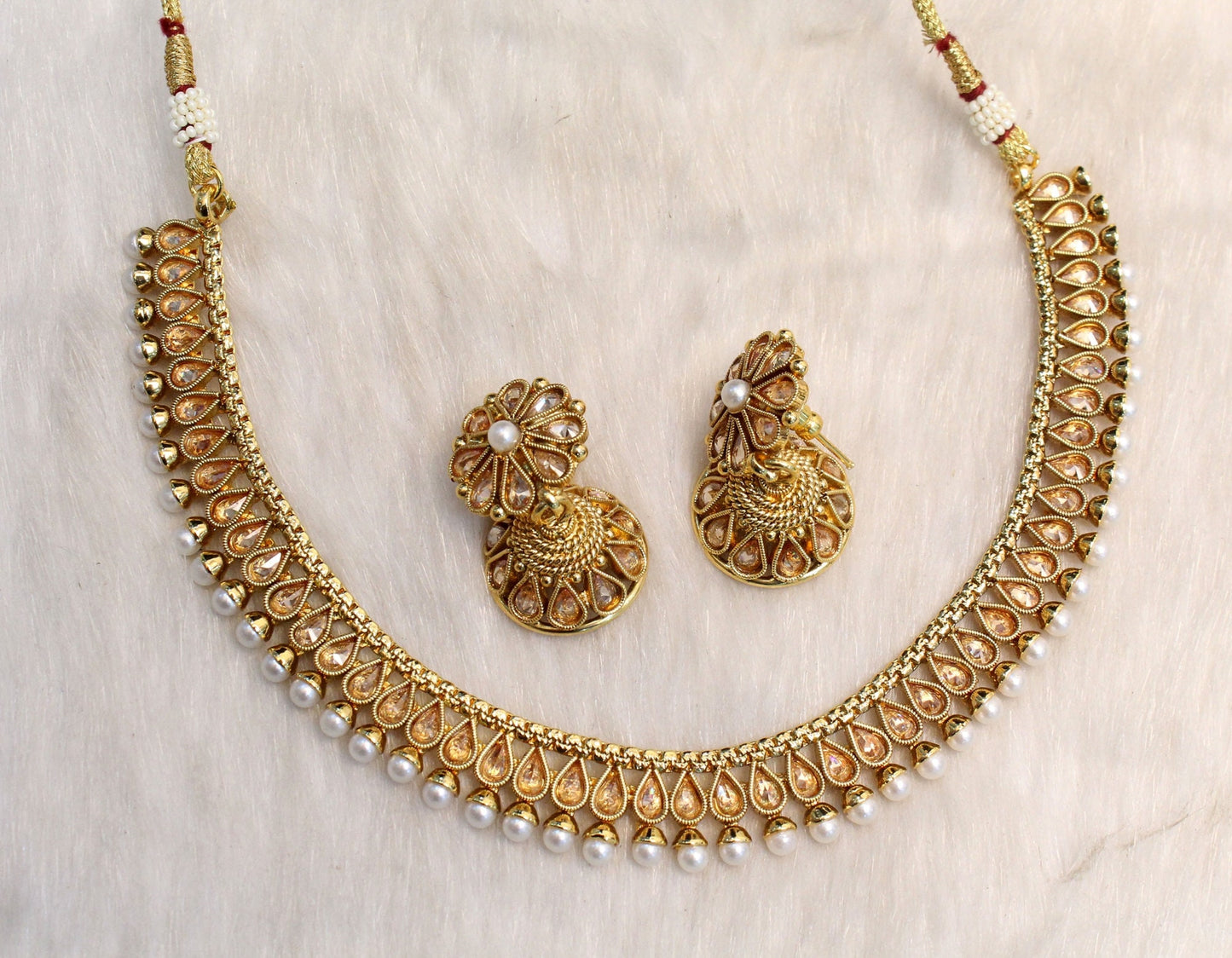 Indian Polki Necklace set  Jewellery / Bollywood Style Gold Finish South Indian wedding bridal olean Jewellery/gift for her