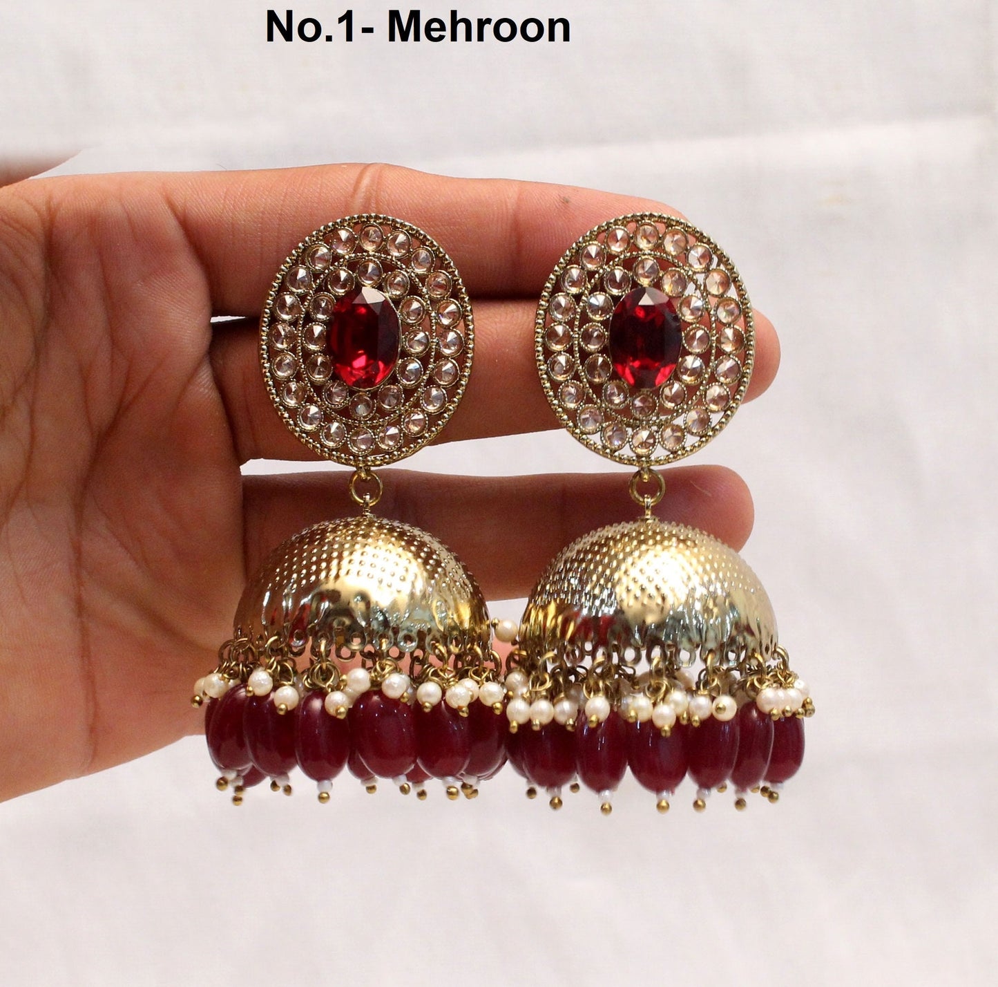 Indian Jhumka Earrings Jewellery/Punjabi Gold Bollywood Wedding Indian Jewelry Bridal mahroon, grey, gajri, pink, green Jhumka Earrings