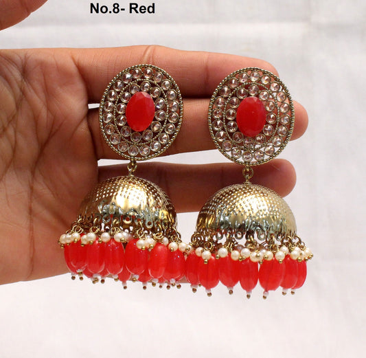 Indian Jhumka Earrings Jewelry/Punjabi Gold  Wedding Indian Jewelry Bridal red,dark gold sara Jhumka Earrings