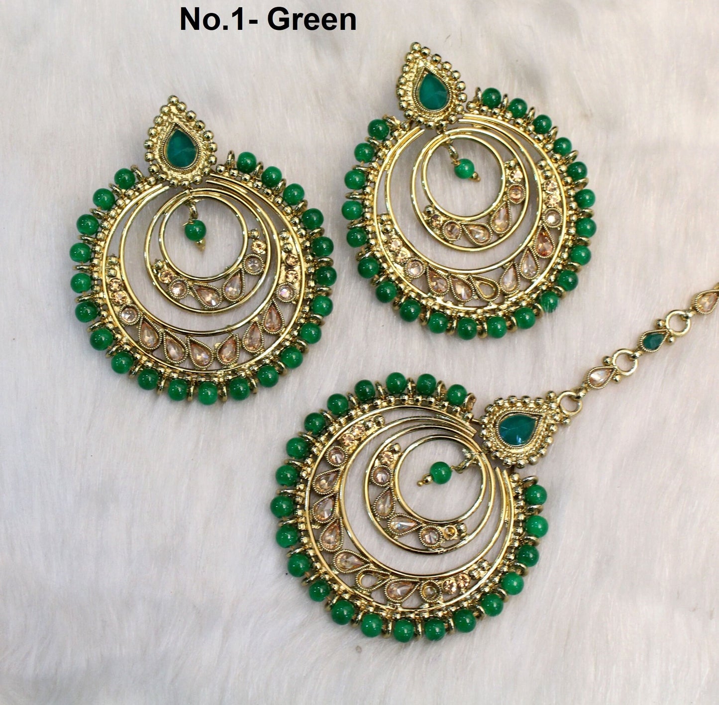 Indian Jewellery/Gold Indian Earrings Tikka Set/Indian Green, maroon chand balli  Earrings Set Jewellery/Wedding Bridal Bollywood Jewellery Set