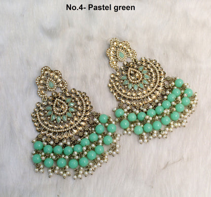 Indian Jewellery/Indian Earrings Set/dark gold ,yellow, mint, dark pink, green  chand balli  Earrings Set tinku Jewellery