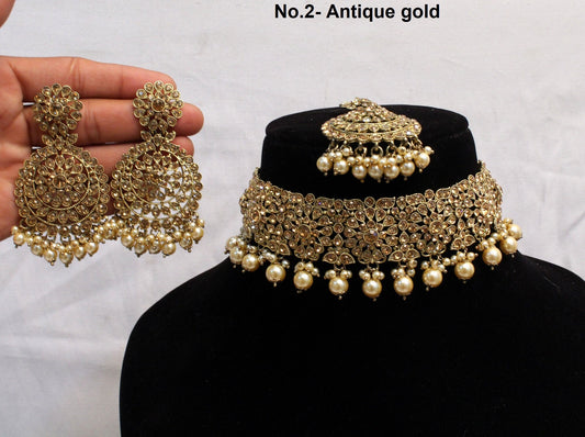 Choker Set /Antique gold, pastel green, mint color Bollywood west orange Jewellery