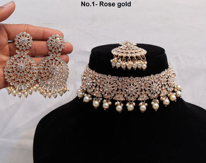 Choker Set/ Rose gold, Silver Bollywood Jewellery/Indian choker westorange set